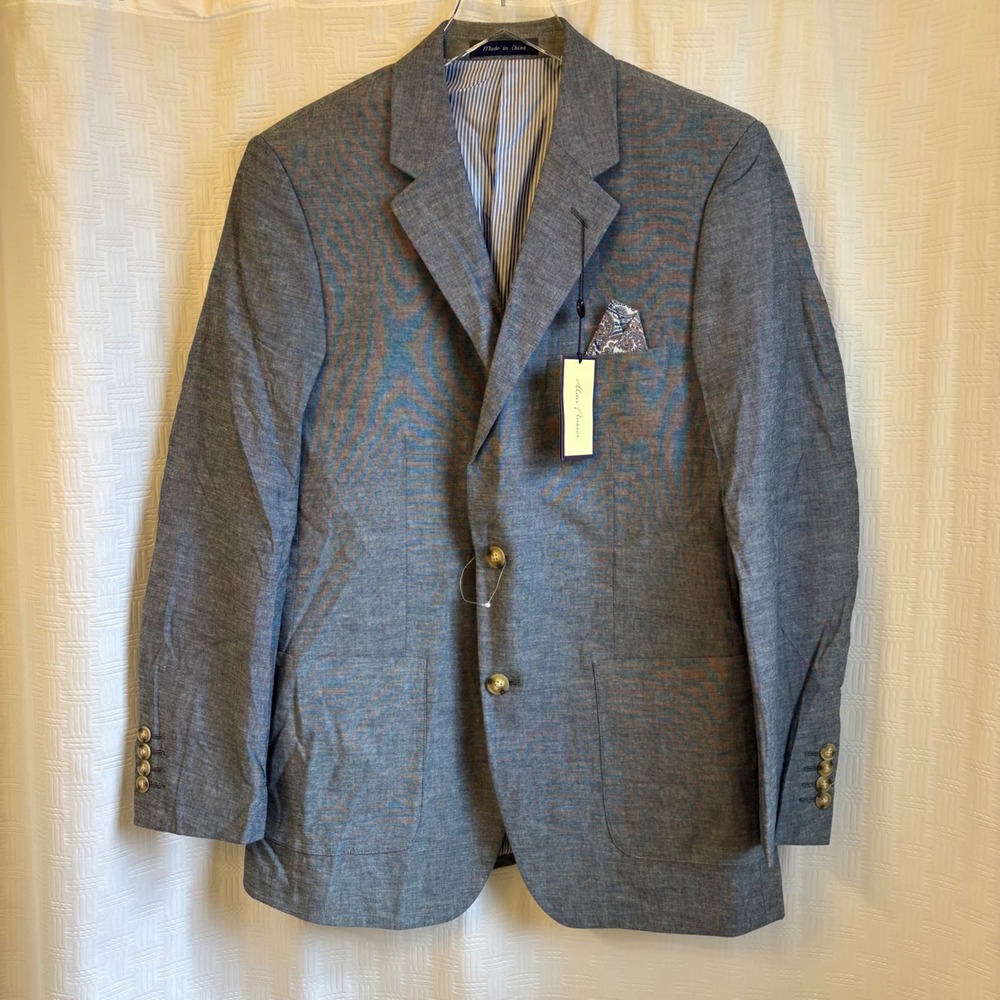 Alan‎ Flusser Mens Blue Cotton Blazer Sport Coat Jacket Size Medium NWT